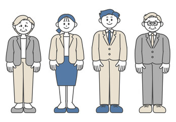 スーツ姿の若者とシニアの男女