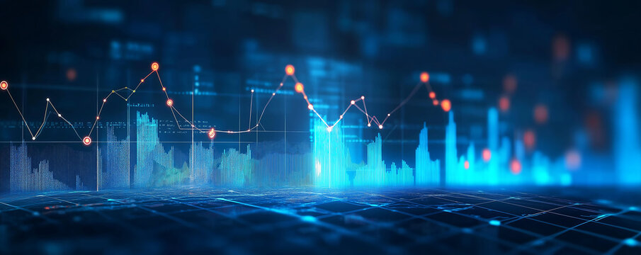 Blue growth graph business chart data diagram on success financial presentation background