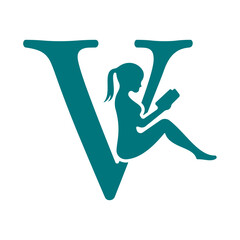 Man Book Logo combine with letter V vector template