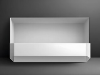 Empty white rectangular display shelf