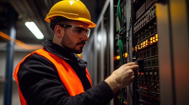 Professional technician locks and tags electrical panel, ensuring safety during maintenance work A carefully locking out tagging