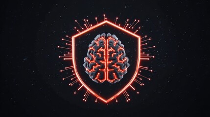 Futuristic Brain Protected by Cyber Shield and Digital Network.