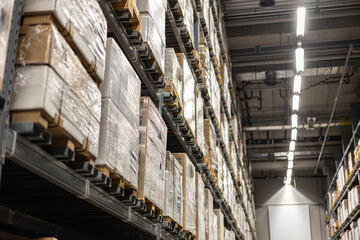 Inside A Warehouse With Rows Of Shelves