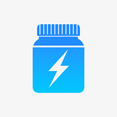 Fototapeta premium Blue supplement jar icon with lightning bolt, energy vitamin container vector isolated on white background
