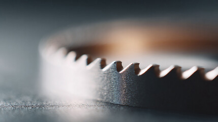 Closeup of a metal toothed ring, showcasing precision and industrial design. Ideal for themes of engineering, technology, precision, and manufacturing processes.