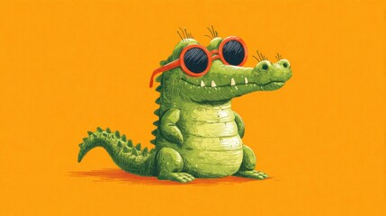 Fototapeta premium hungry slogan and cartoon crocodile wearing sunglasses , no logos, no brands