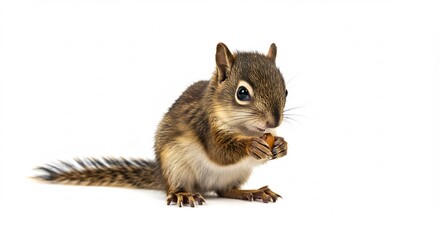 Obraz premium Ecureuil mignon mange noisette fond blanc lumière douce. AI Generated