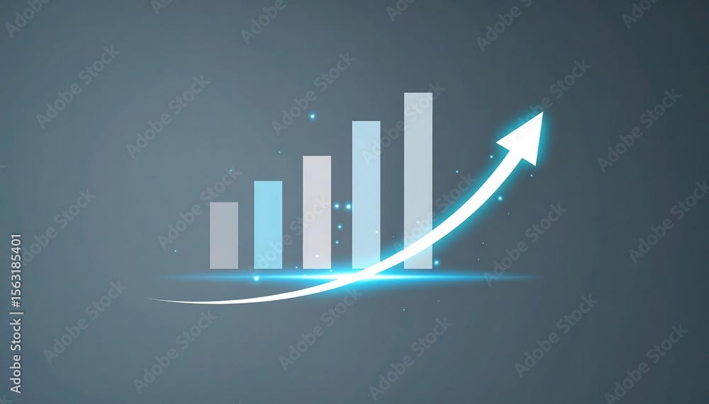 Poster digital graph chart with upward trend arrow illustrating growth success and financial progress in te