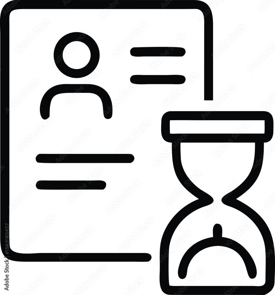 Aufkleber application deadline concept with profile data sheet and hourglass in outline style