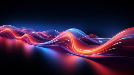 Glowing orange, blue, light blue, abstraction, waves, on the dark background, color image, sketch, base, banner, without people, advertising, wallpaper, fantastic, ai