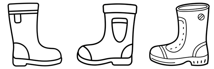 Rubber Boot Doodle Coloring Page - Rain Footwear Outline for Kids and Adults