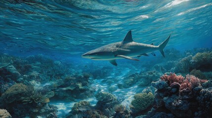 Underwater reef with Whitetip Reef Shark, no logos, no brands