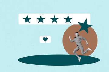 3d sketch poster collage of happy businesswoman businessman receive star promotion score result...
