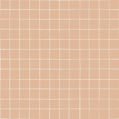 Fototapeta premium Seamless hand drawn grid pattern with small checkered cells on warm biscuit beige background