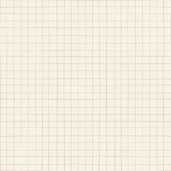 Seamless hand drawn grid pattern with beige lines on soft off white background in cottagecore style