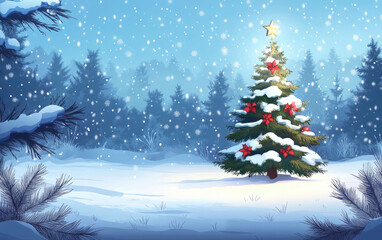 Snowy Christmas tree winter holiday celebration illustration