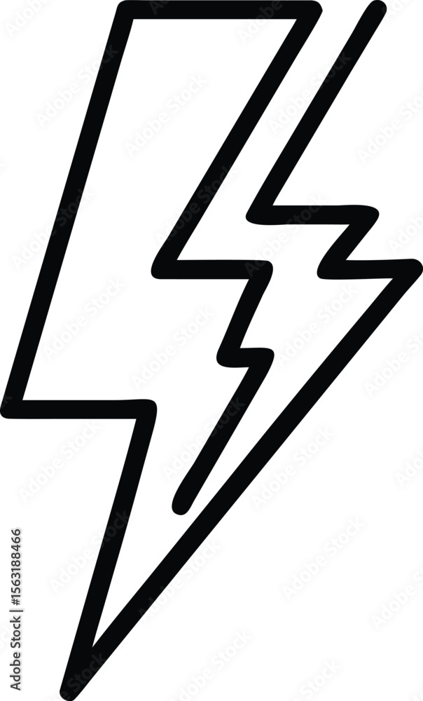 Poster black line art design of thunderbolt lightning with zig zag styling graphic