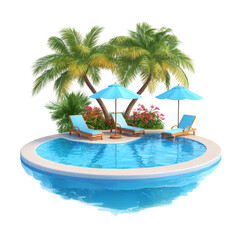 tropical resort pools with lounge chairs umbrellas
