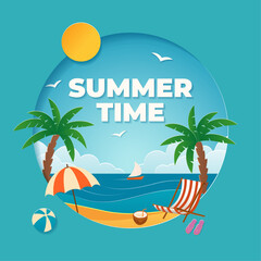 Summer Promo Template. Paper Cut Style