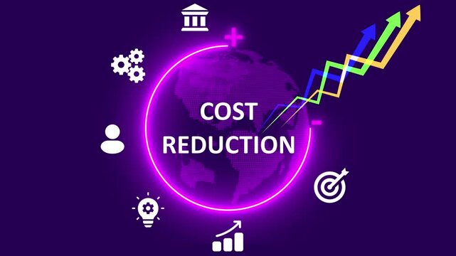 Costs reduction business finance optimisation strategy economy saving. Cost reduction, cost saving concept shown by digital graphic UUID overlays.