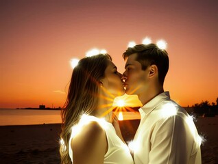 July 6 — International Kissing Day
Young couple kissing at sunset on beach with fairy lights  