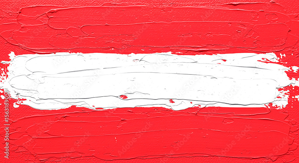 Poster close up of red and white paint strokes creating a textured abstract horizontal composition art work