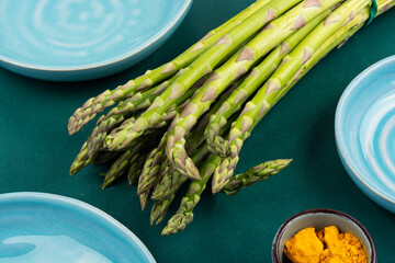 Bundles green asparagus.