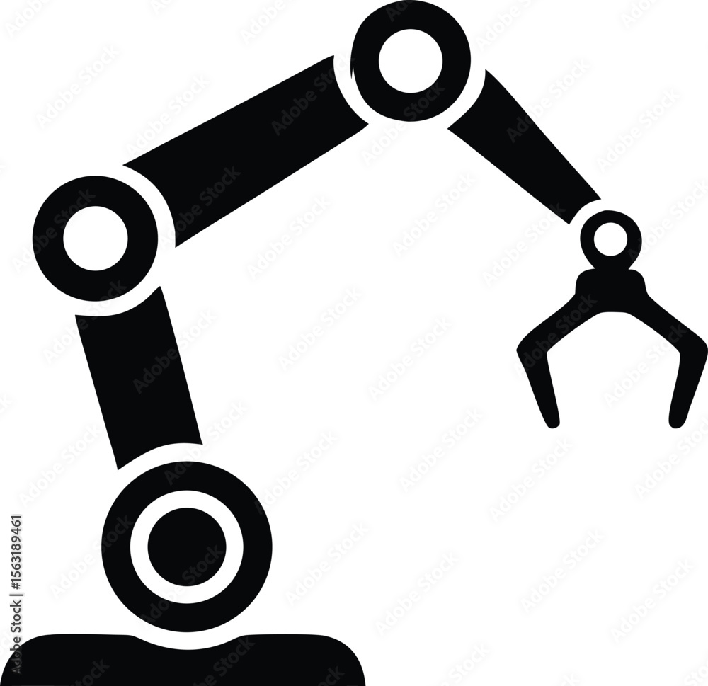 Poster black silhouette of a robotic arm interacting with a 3d printed object design