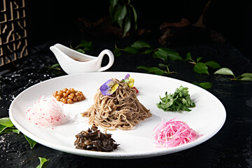 Delicious cold dish of shredded tripe with colorful sauce