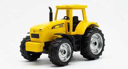 Brightly colored toy tractor gleams under studio lighting. AI Generated