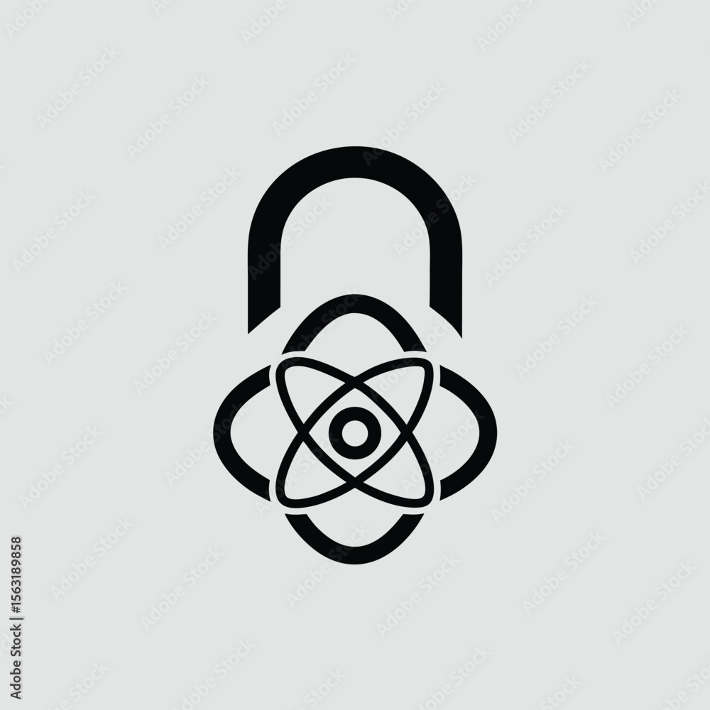 Aufkleber abstract atomic symbol within padlock shape depicting secure technology