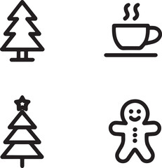 Festive Holiday Icons A Collection of Christmas Tree Coffee and Gingerbread Man Symbols for Seasonal Cheer