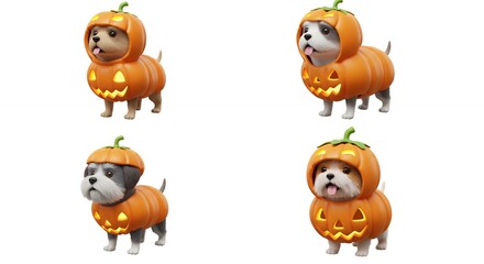 Fototapeta premium Dogs in pumpkin costumes for halloween