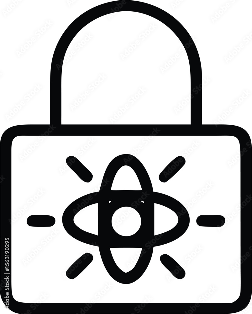 Poster secure quantum computing concept with a padlock and stylized atomic structure