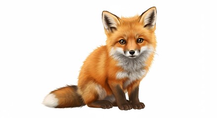 Obraz premium Sitzender Fuchs leuchtet warm sanft im Licht detailliert gezeichnet. AI Generated