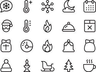 Festive Winter Icons A Collection of Holiday Themed Line Art for Seasonal Designs and Creative Projects with Bold Simplicity