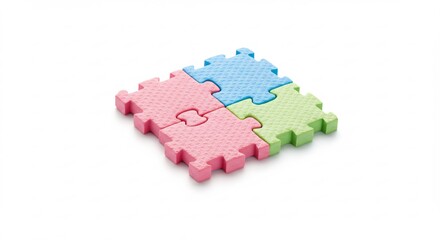 Vier bunte Puzzleteile passen perfekt zusammen helle Studioaufnahme. AI Generated
