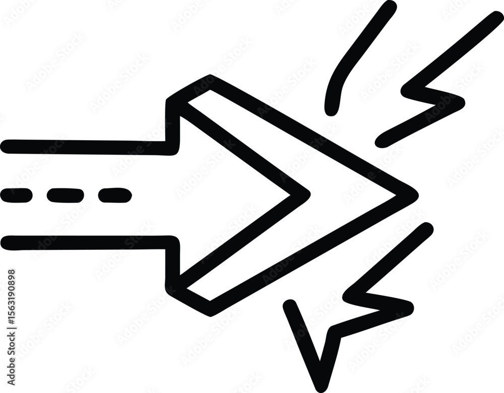 Poster broken arrow with lightning icon symbolizing obstacle or failure in a project