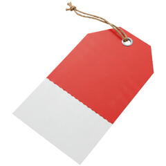 Red and white tag with string for labeling on transparent background  