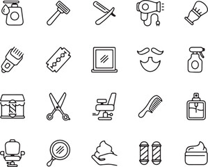 Obraz premium Barber and Salon Icons Set – Haircut, Scissors, Razor, Comb, Barber, Beauty, Grooming, Icon Pack, Outline, Hair, Salon, Tools, Thin Line, Shaving, Hairstyle