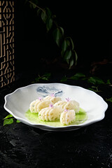 Delicious cold dish Lotus root in the moonlight of lotus pond