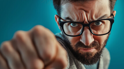 Funny man is getting punch in face with fist