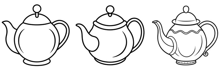 Fototapeta premium Teapot Coloring Book Page - Outline Vector Line Art Design