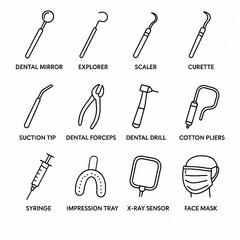 Fototapeta premium Vector set of dental instruments tools and equipment icons