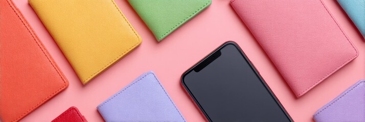 Pastel kaleidoscope of vibrant phone cases with sleek black screen, echoes of Technicolor dreams and World Backup Day whispers