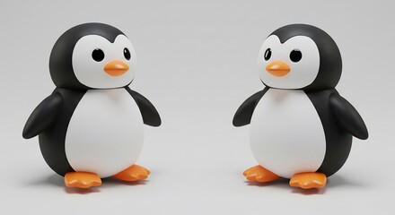 Fototapeta premium Adorable cartoon penguins face each other in soft light. AI Generated