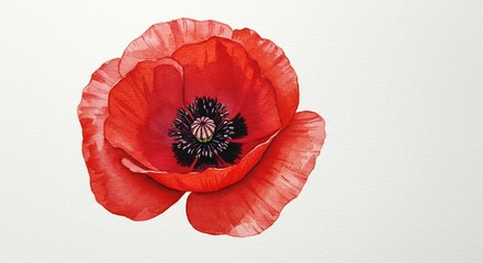 Leuchtend rote Mohnblume detailreich gemalt sanftes Licht Hintergrund. AI Generated