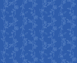 Japanese Garden Flower Ivy Vector Seamless Pattern