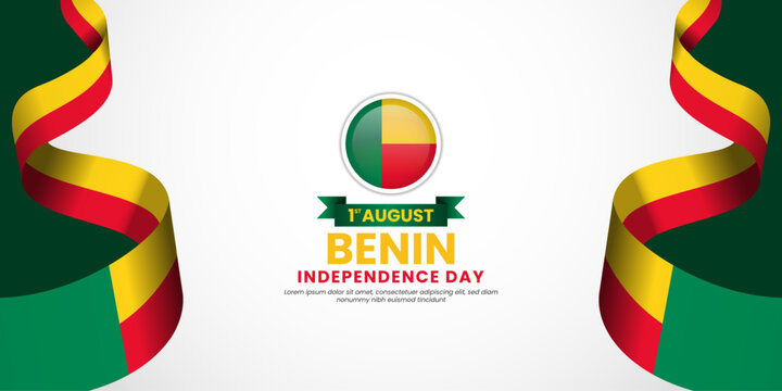Benin waving ribbon flag for independence day banner design - Powered by Adobe