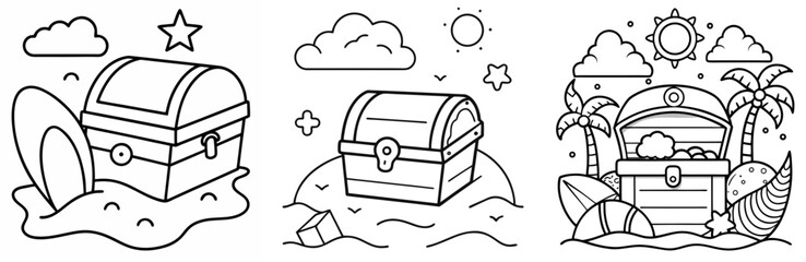Fototapeta premium Treasure Island Coloring Book Page - Outline Vector Line Art